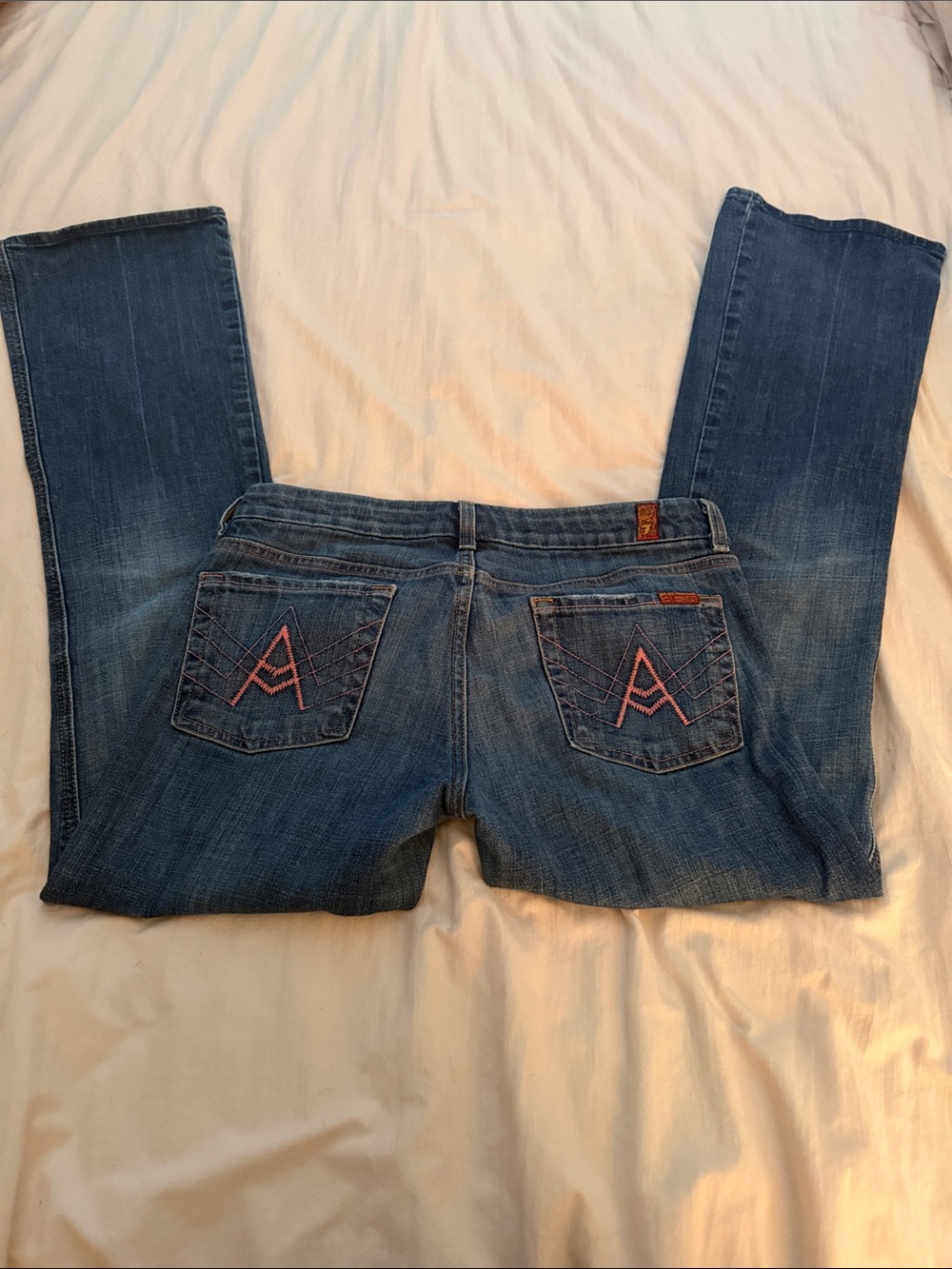 7 For All Mankind Pink A-Pocket Bootcut Jeans Women's Blue Bootcut Jeans